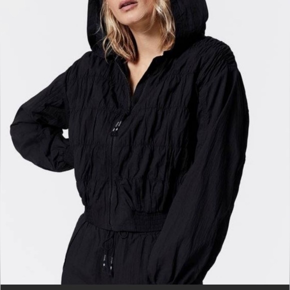 Free People Jackets & Blazers - NWT free people FP movement full zip black jacket hood elastic windbreaker